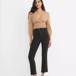 Madewell Cali Demi Boot Crop Jeans 26 Petite Black Raw Hem